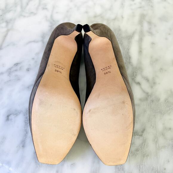 Gucci Dark Grey Suede Platform Heel 39.5 NEW Square Toe Work Casual 4.5" 115mm - Picture 8 of 8